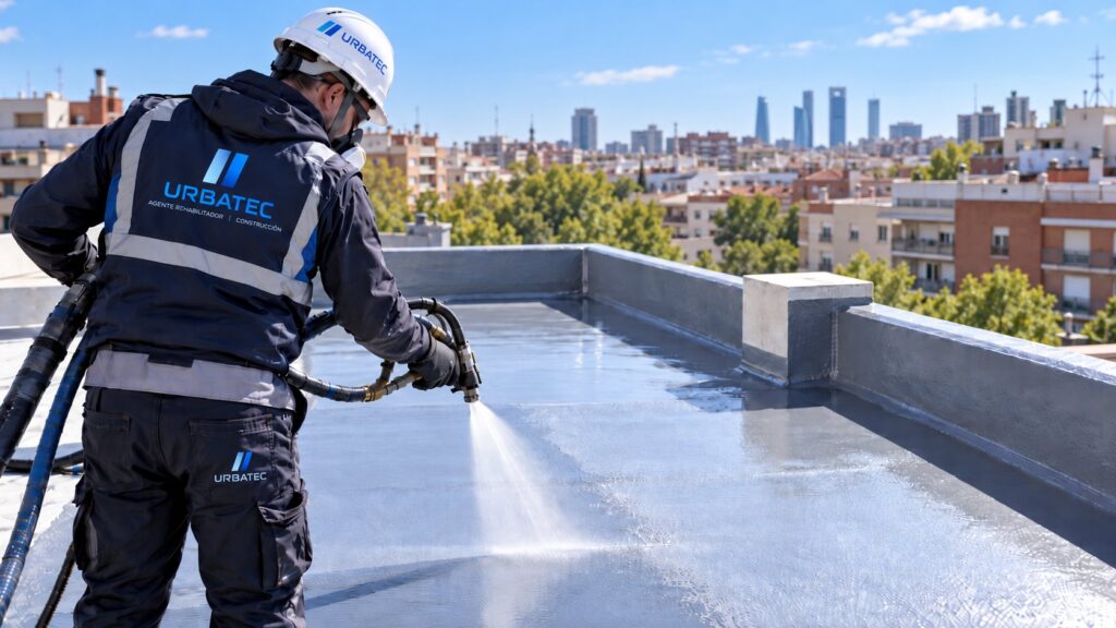 Impermeabilización líquida proyectada en cubierta plana